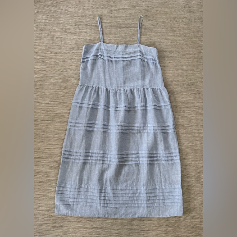 Lee Mathews 100% linen light blue tiered strappy midi summer dress women’s XL